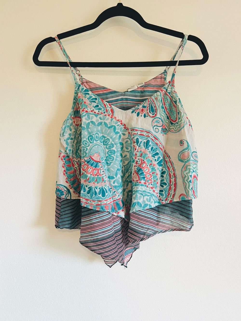 Roxy Vintage Y2K Teal & Coral Paisley Handkerchief Hem Cami